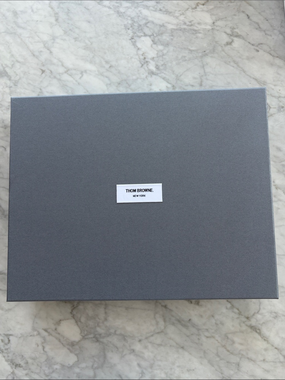 Thom Browne Gray Gift Box with Ribbon and Packaging Materials
